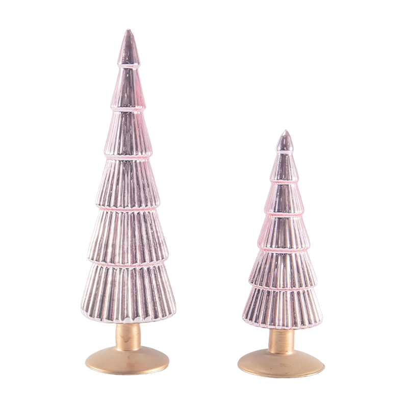 8×20 & 8×25 cm stribet juleglastræ 2-delt sæt bordplade juledekoration