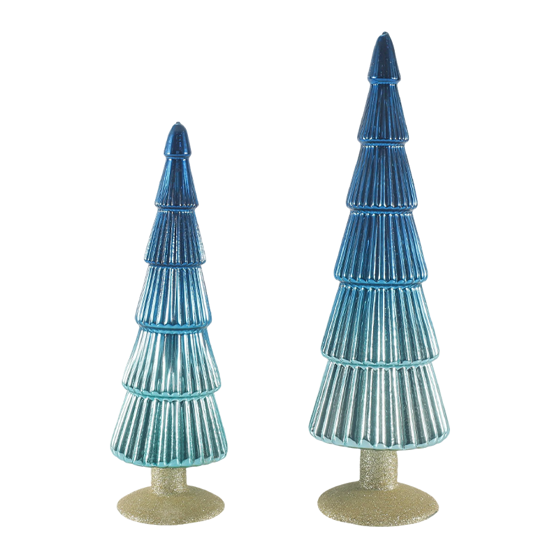 8×20 & 8×25 cm stribet juleglastræ 2-delt sæt bordplade juledekoration