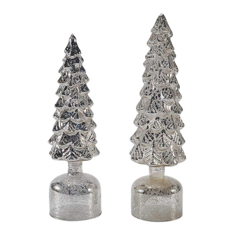 10×25 & 10×28 cm LED Light Up Roterende juleglastræ sæt Festlige ornamenter