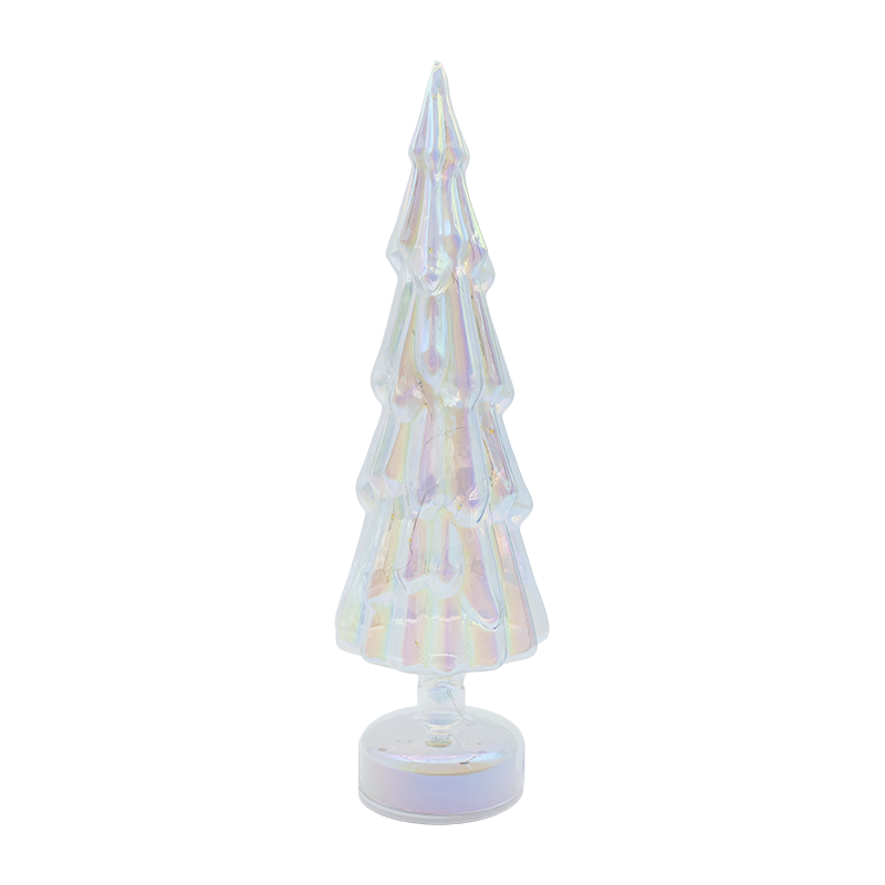 10×35 cm Roterende klart glas juletræ med varm LED-glød