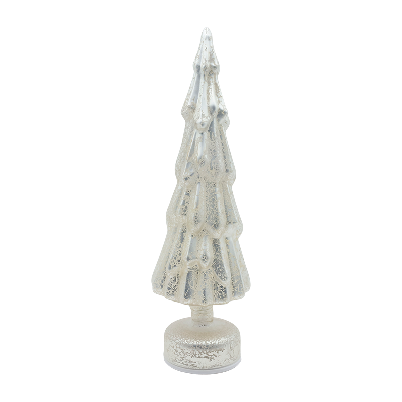10×35 cm Roterende klart glas juletræ med varm LED-glød