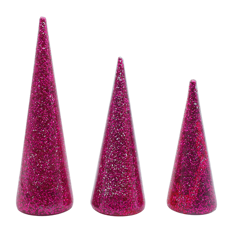 8×20/9×25/10×30 cm 3-delt glitret glas juletræsæt med indbygget LED-lys