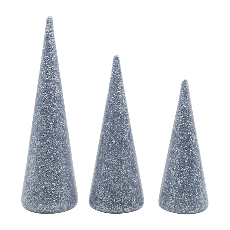 8×20/9×25/10×30 cm 3-delt glitret glas juletræsæt med indbygget LED-lys