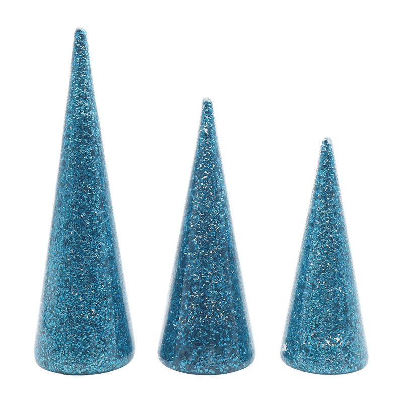 8×20/9×25/10×30 cm 3-delt glitret glas juletræsæt med indbygget LED-lys