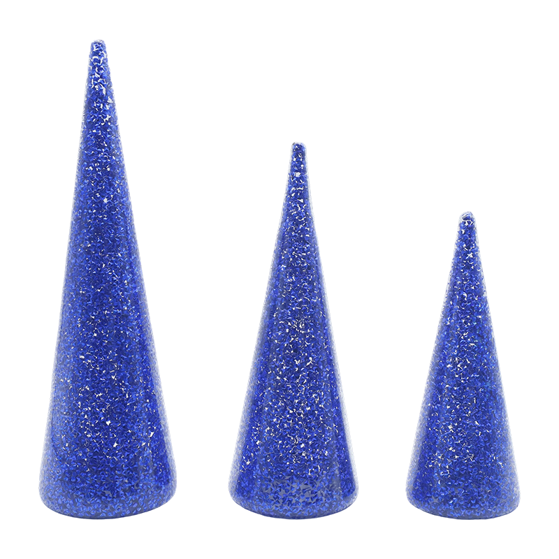 8×20/9×25/10×30 cm 3-delt glitret glas juletræsæt med indbygget LED-lys