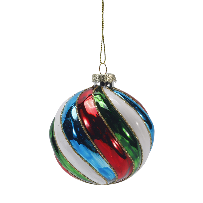 8 cm Retro stribet juleglaskugle pyntesæt