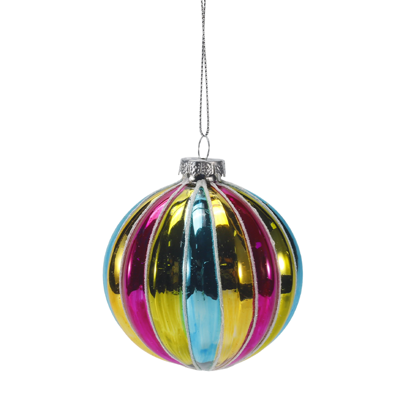 8 cm Retro Rainbow Stripe juleglaskuglepynt (enkelt / sæt med 4)