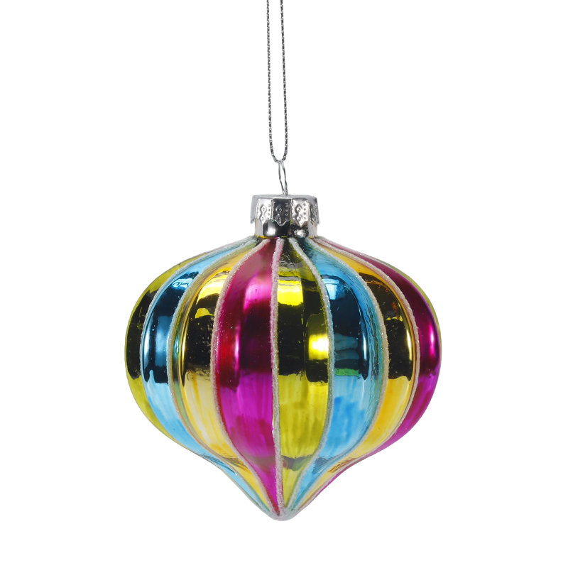 8 cm Retro Rainbow Stripe juleglaskuglepynt (enkelt / sæt med 4)