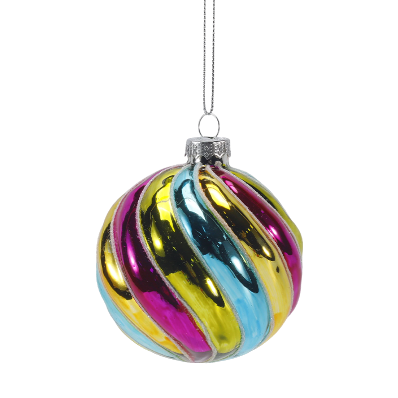 8 cm Retro Rainbow Stripe juleglaskuglepynt (enkelt / sæt med 4)