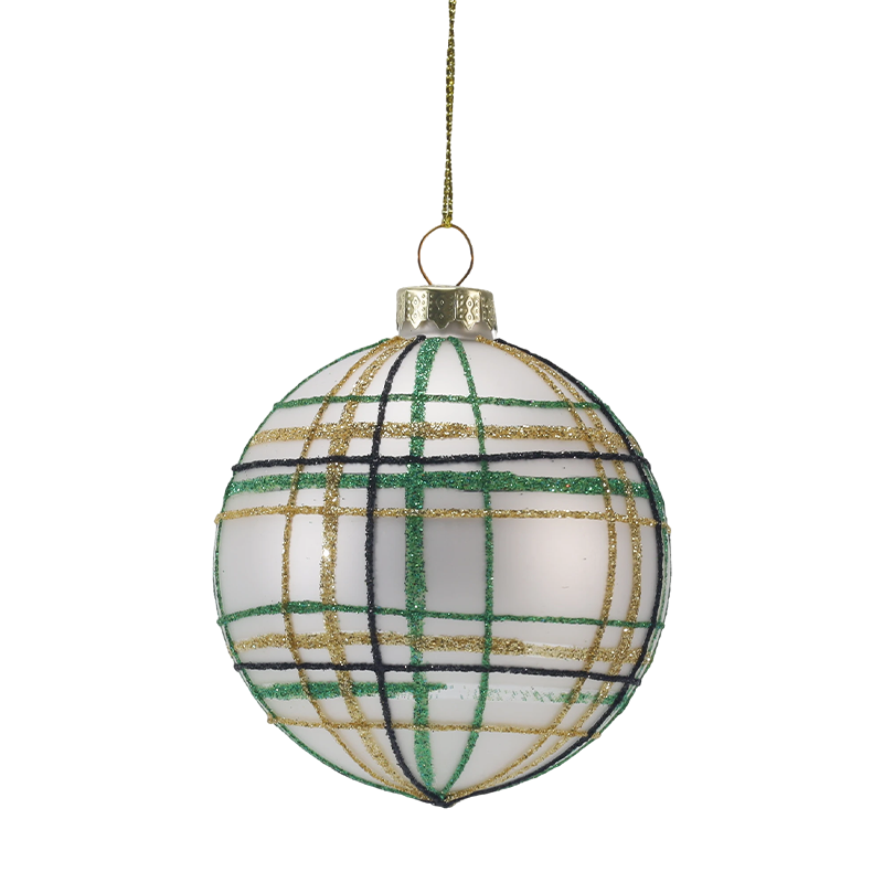 8 cm Retro Plaid & Stripe juleglaskuglepynt (enkelt / sæt med 3)