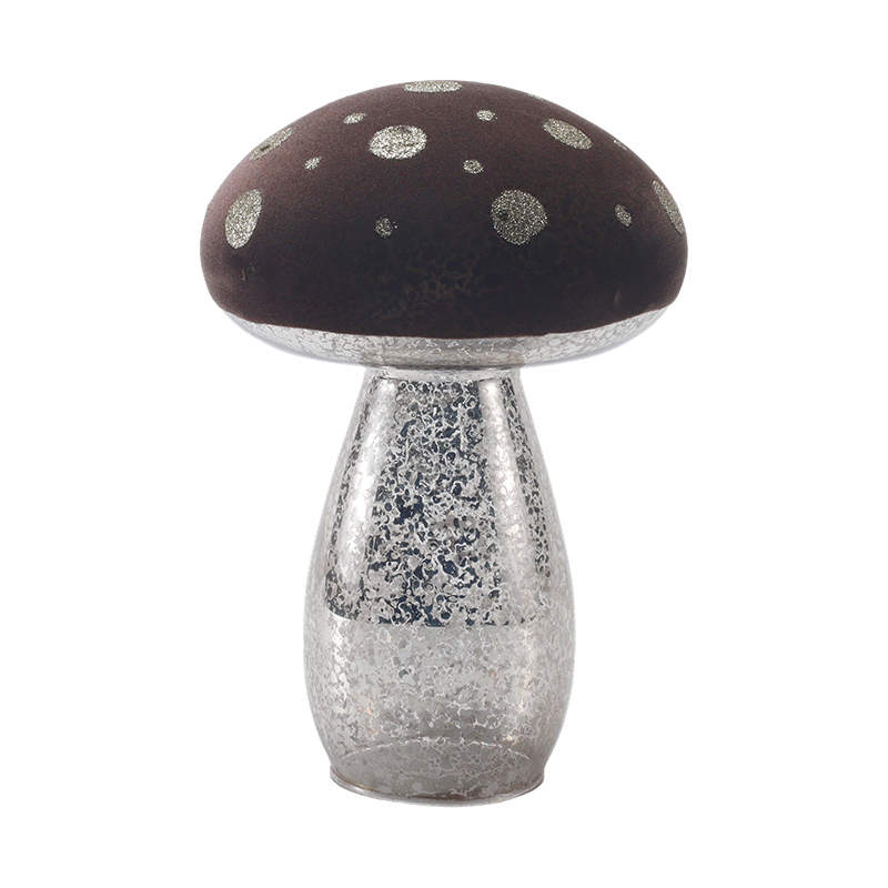 Håndlavet brun frostet glas / fløjl top svampeprydning med sølvglitterpletter med led dekoration