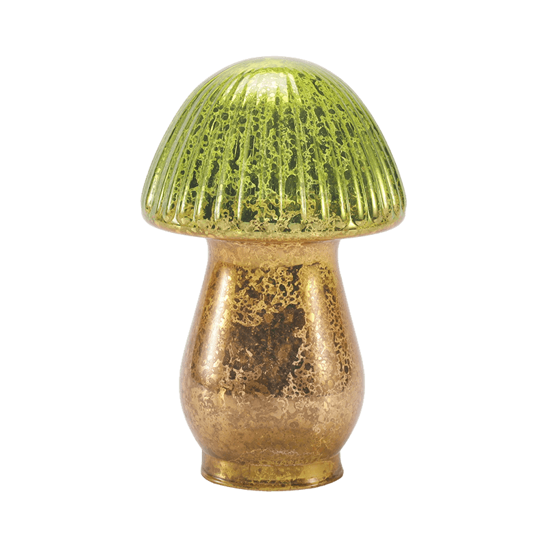 Håndlavet Grøn-Guld Gradient Ribbet Mercury Glas Champignon Ornament med LED dekoration