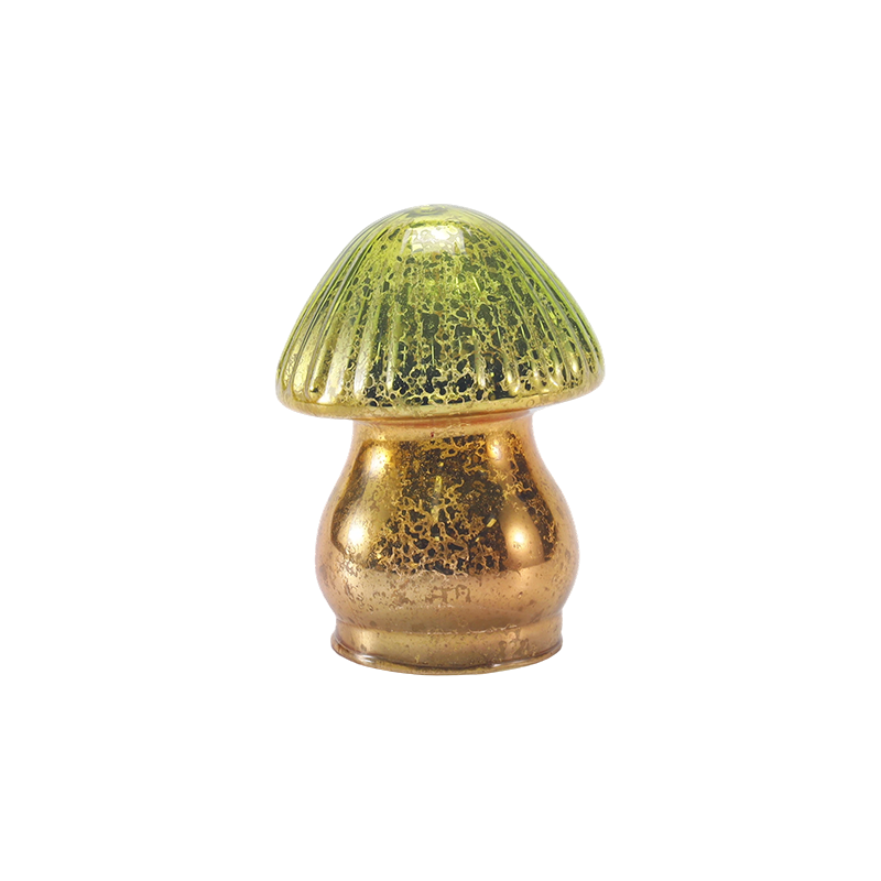 Håndlavet Grøn-Guld Gradient Ribbet Mercury Glas Champignon Ornament med LED dekoration