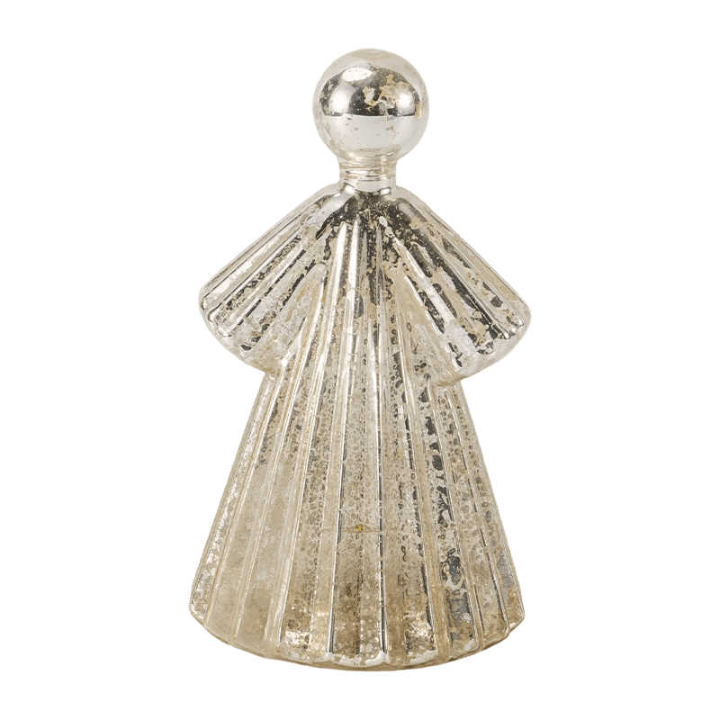 Mercury Glass Angel Figur / Frosted/Glitter Glas Bell Decor (med LED)