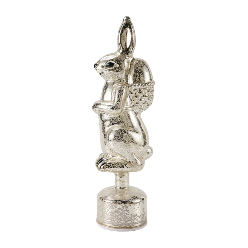 Vintage kviksølvglas kaninfigur (sølv/antik hvid finish)