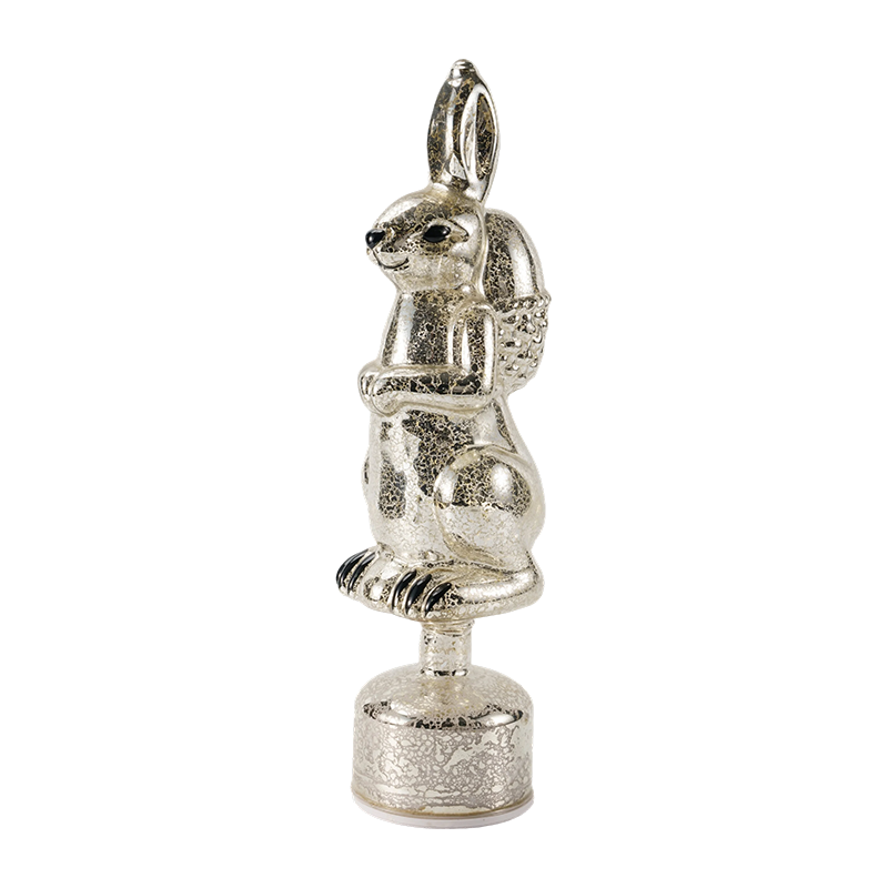 Vintage kviksølvglas kaninfigur (sølv/antik hvid finish)