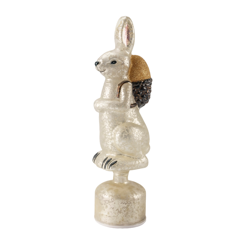 Vintage kviksølvglas kaninfigur (sølv/antik hvid finish)