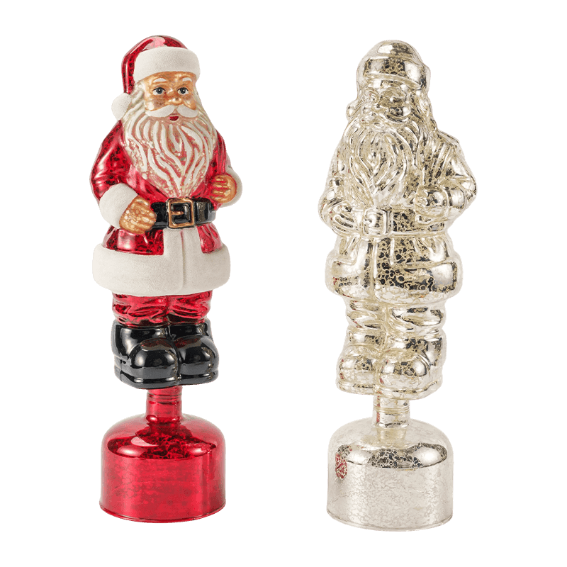 Vintage Mercury Glas Santa Claus figur (rød/sølv/lysegrøn finish)