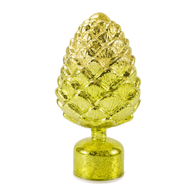 Vintage kviksølvglas stearinlys og fyrrekogle figur (grøn/guld finish)