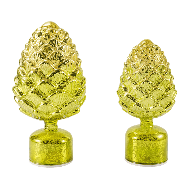 Vintage kviksølvglas stearinlys og fyrrekogle figur (grøn/guld finish)