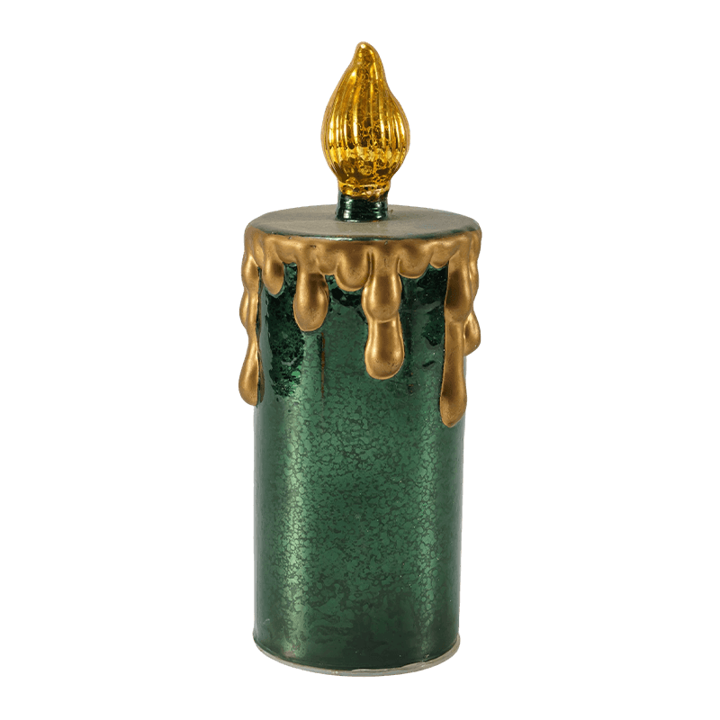 Vintage kviksølvglas stearinlys og fyrrekogle figur (grøn/guld finish)