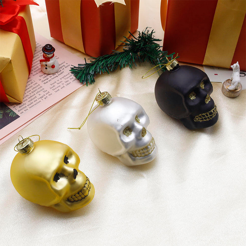 8*9 cm Halloween Glas Skull Ornament Sæt
