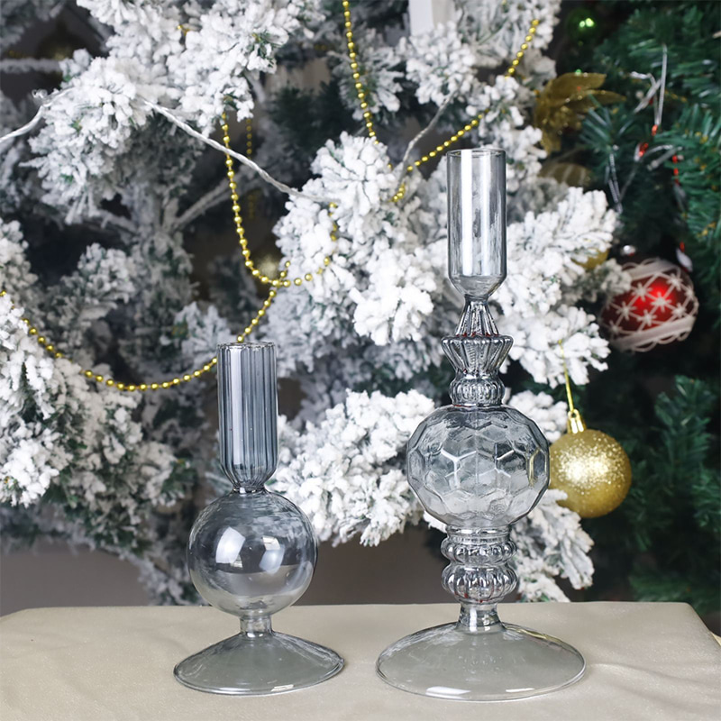 18 cm håndblæst glas lysestage holder ferie bordplade dekoration