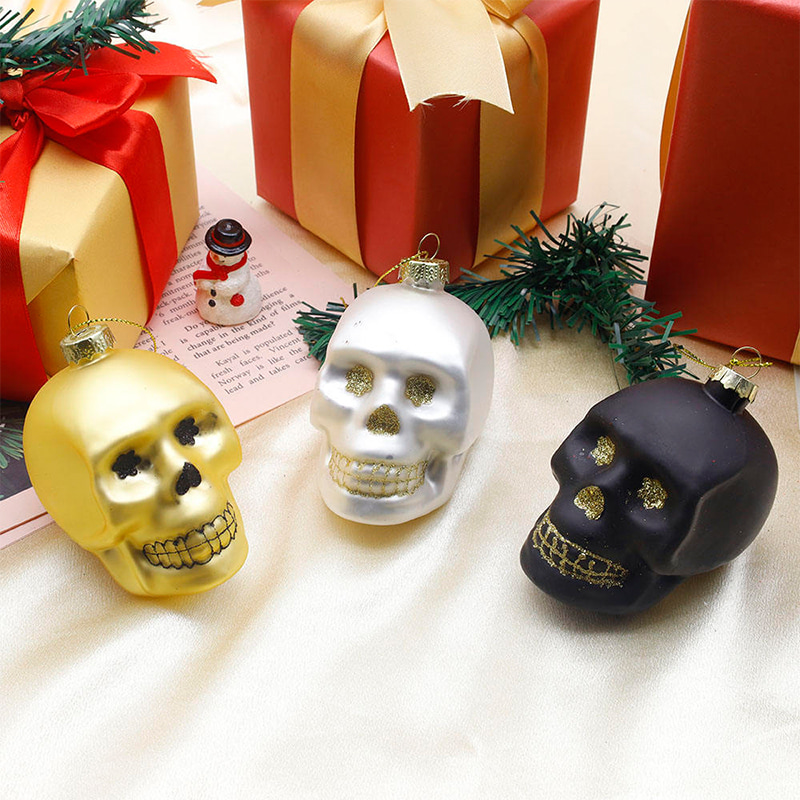8*9 cm Halloween Glas Skull Ornament Sæt