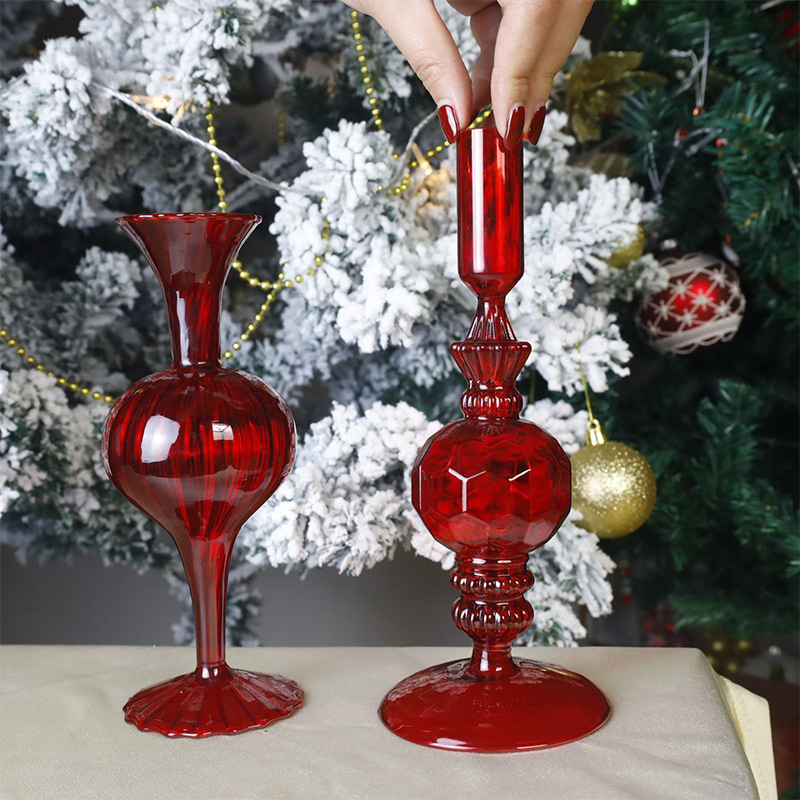 18 cm håndblæst glas lysestage holder ferie bordplade dekoration