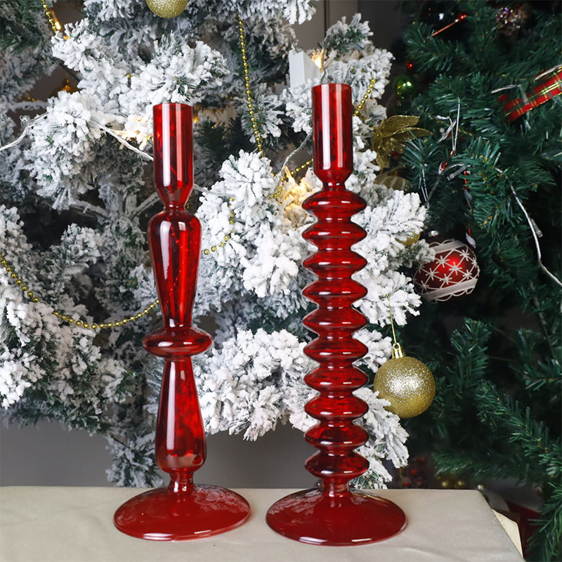 18 cm håndblæst glas lysestage holder ferie bordplade dekoration