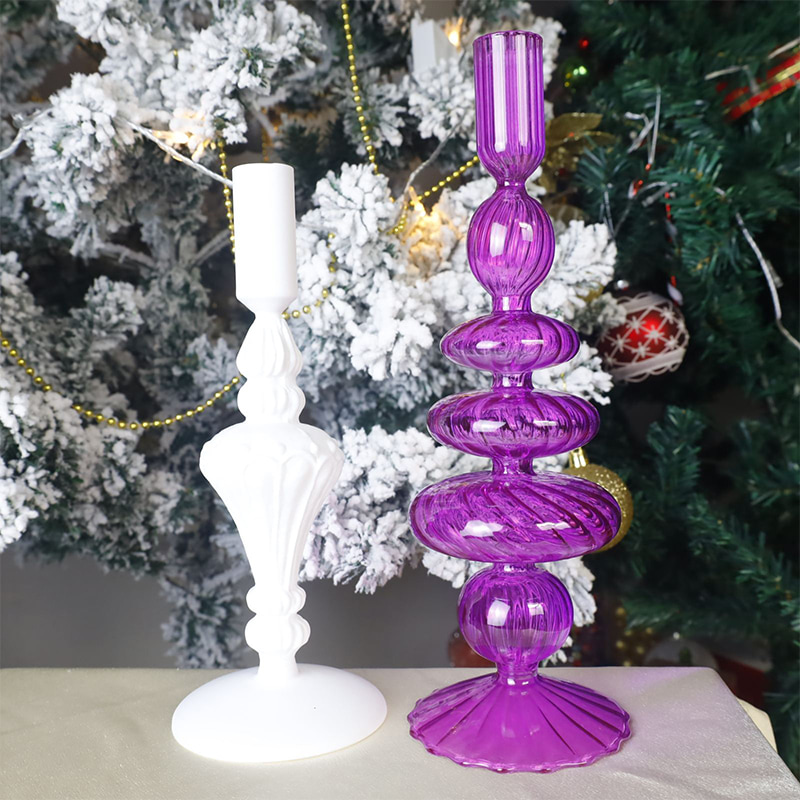 18 cm håndblæst glas lysestage holder ferie bordplade dekoration