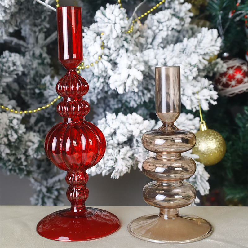 18 cm håndblæst glas lysestage holder ferie bordplade dekoration