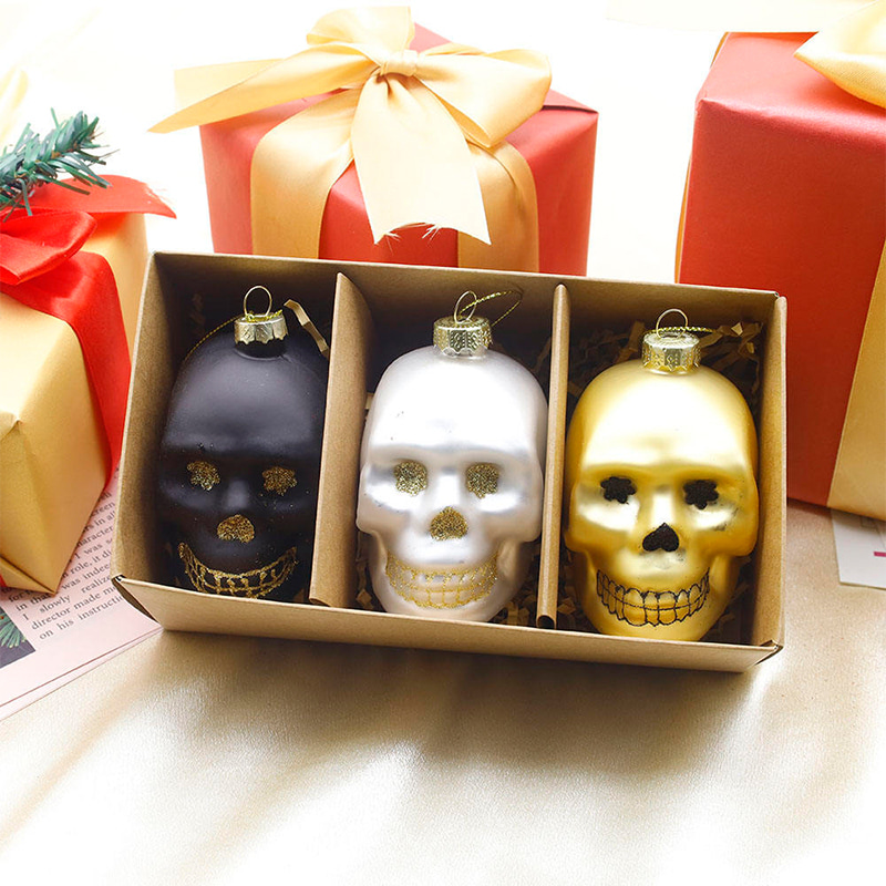 8*9 cm Halloween Glas Skull Ornament Sæt