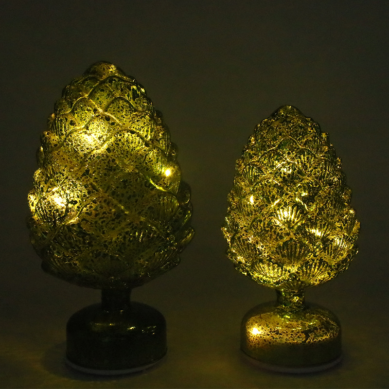15×28 cm & 11×22 cm Pinecone Jul Roterende Glas LED Bordpladedekoration