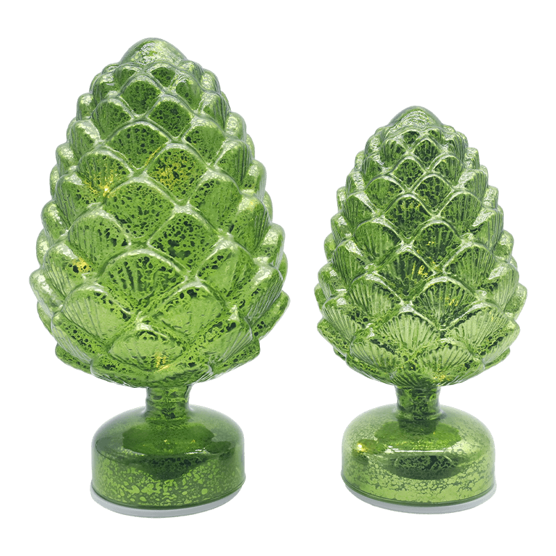 15×28 cm & 11×22 cm Pinecone Jul Roterende Glas LED Bordpladedekoration