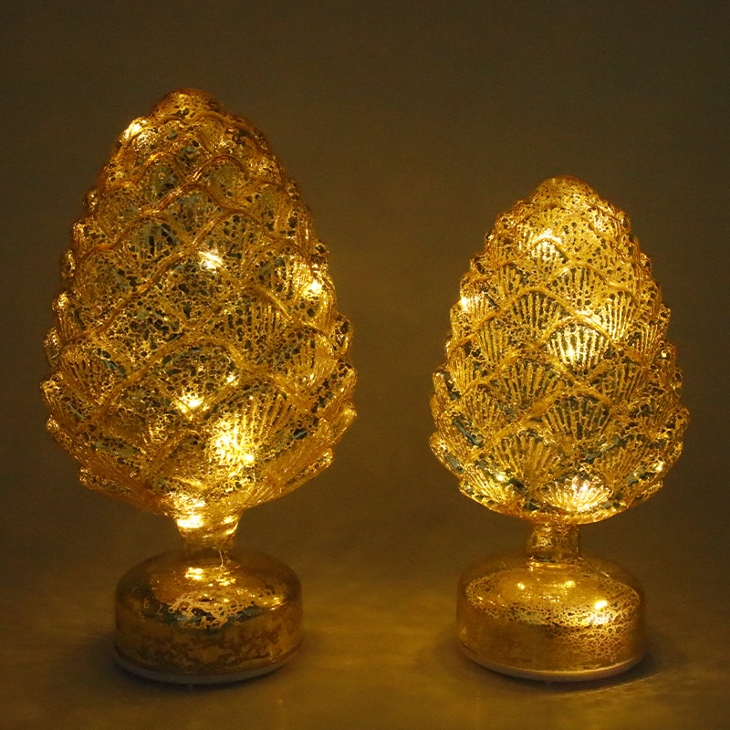 15×28 cm & 11×22 cm Pinecone Jul Roterende Glas LED Bordpladedekoration