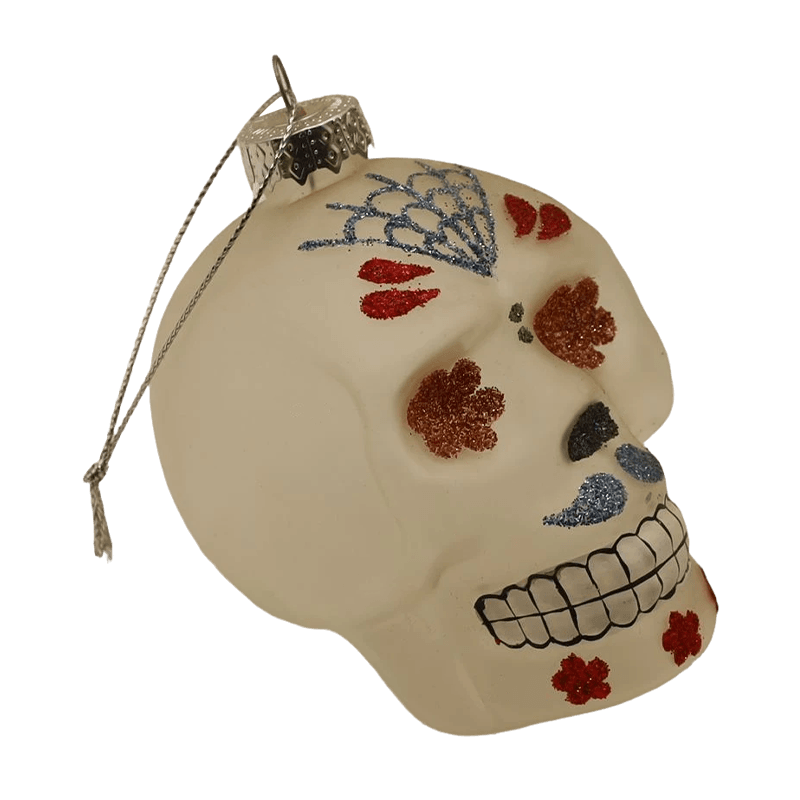 8*9 cm håndmalet Halloween glaskranie-pyntsæt