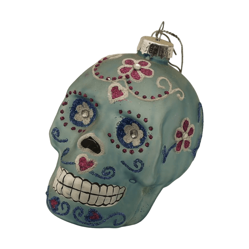 8*9 cm håndmalet Halloween glaskranie-pyntsæt