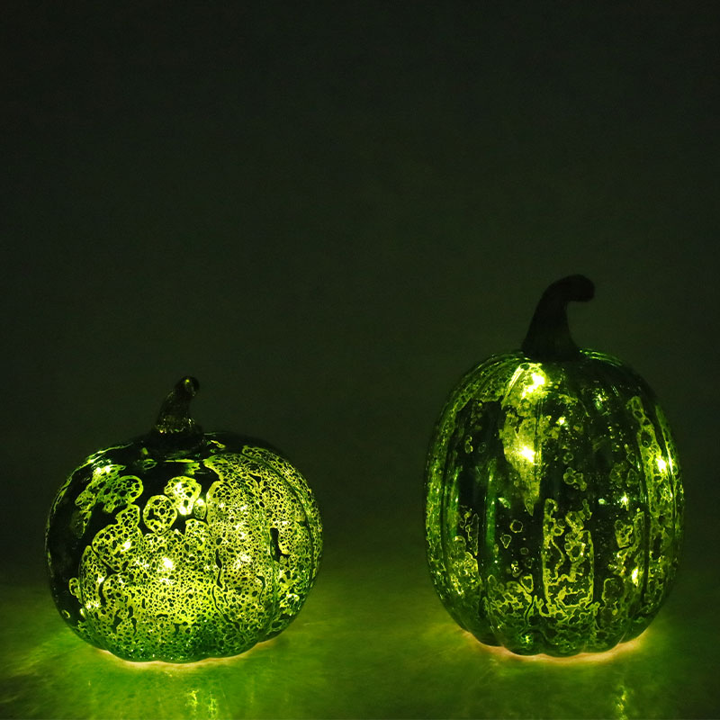 12*15 cm Halloween LED Glas Græskar Lampe Bordplade Ornament