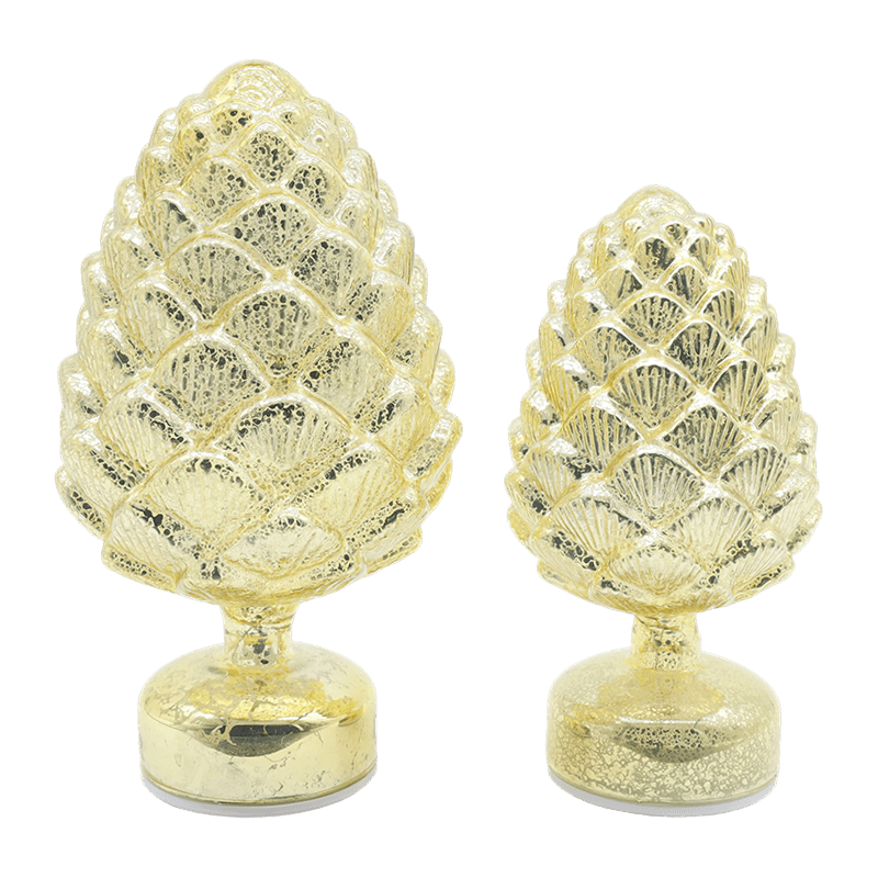 15×28 cm & 11×22 cm Pinecone Jul Roterende Glas LED Bordpladedekoration