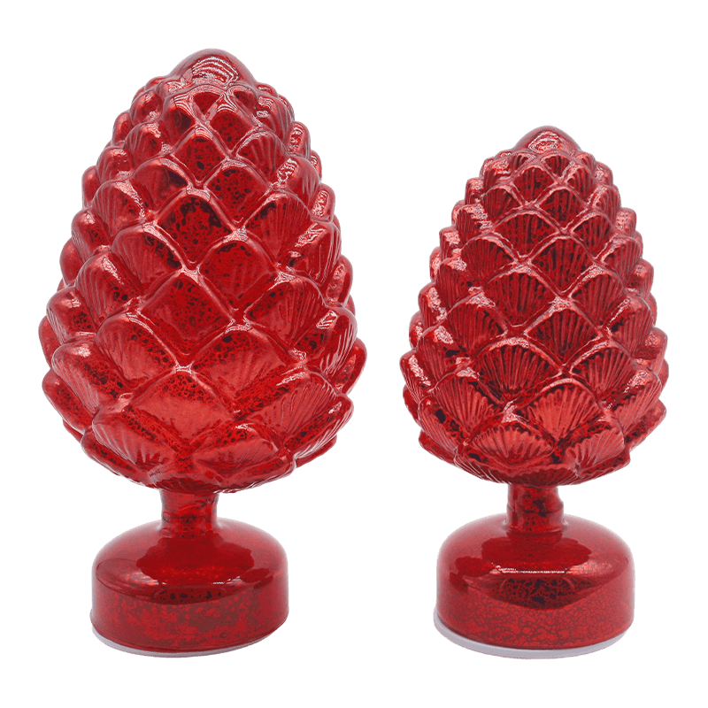 15×28 cm & 11×22 cm Pinecone Jul Roterende Glas LED Bordpladedekoration